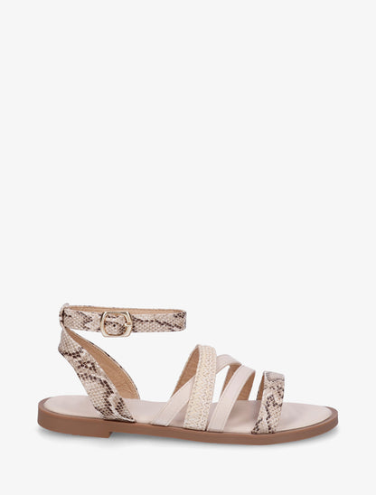 Nu-pieds à brides imprimé python - Beige - 1