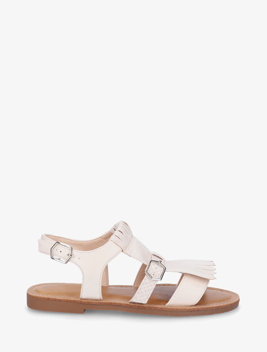 Nu-pieds frangés à double boucles - Beige - 1