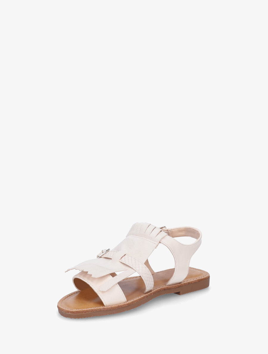 Nu-pieds frangés à double boucles - Beige - 3