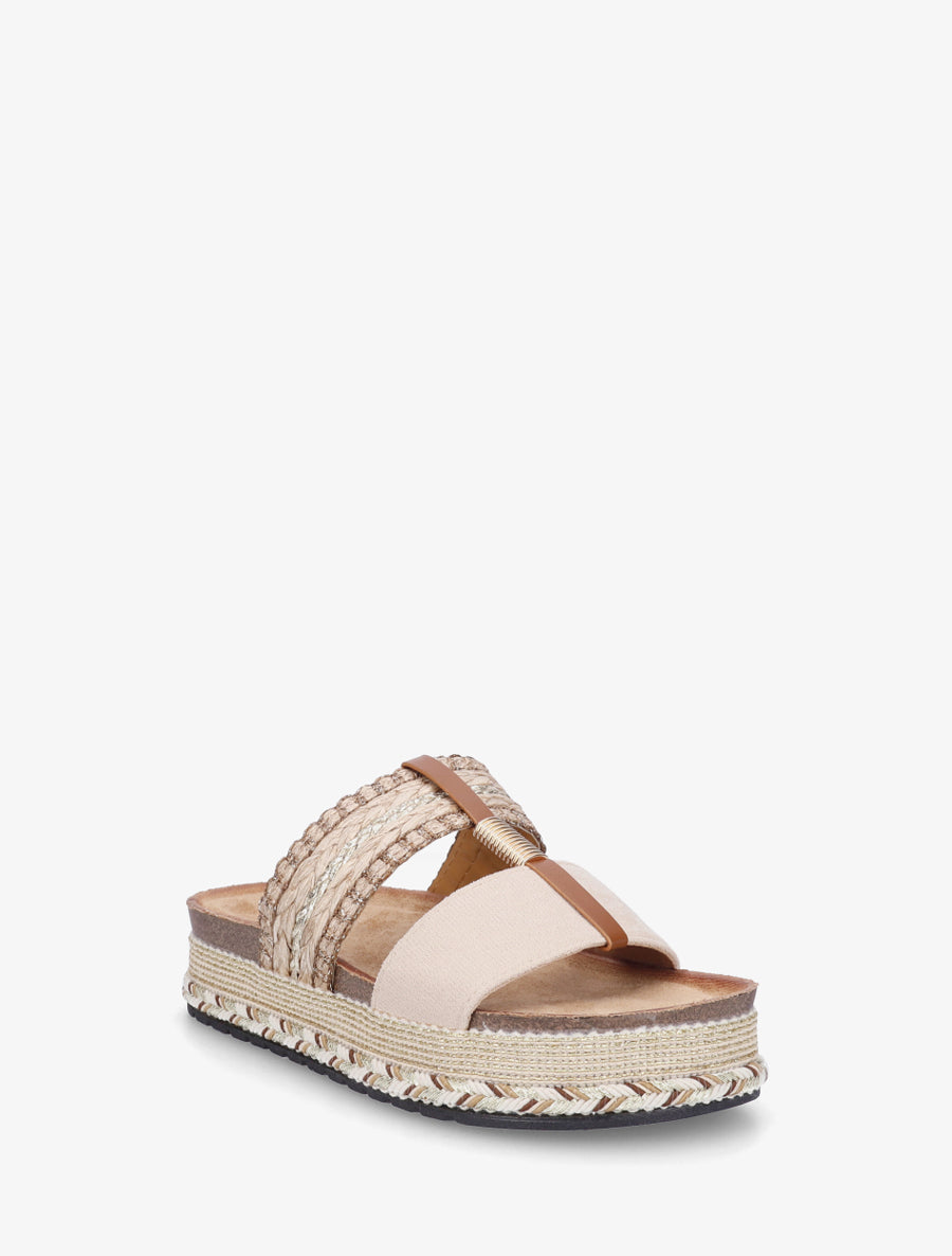 Mules fantaisies en raphia et suédine - Beige - 2