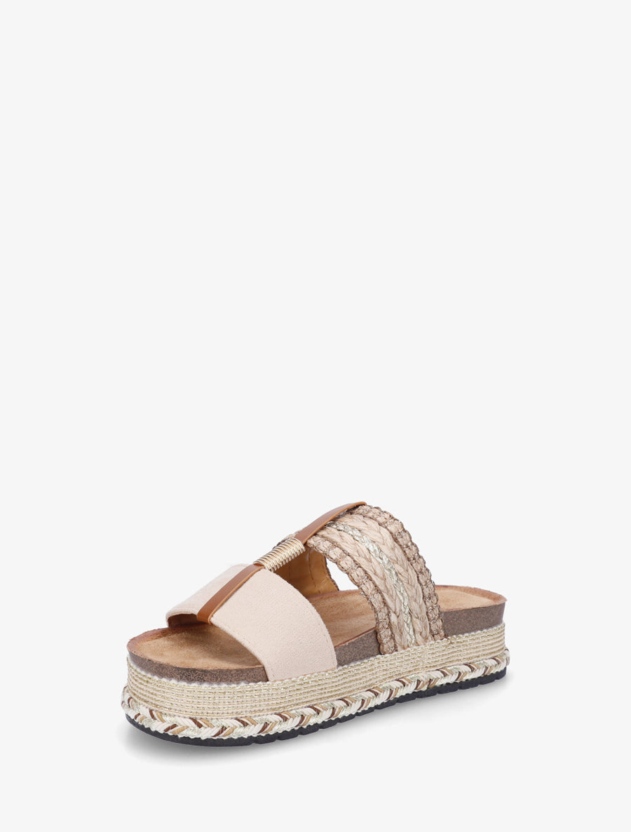 Mules fantaisies en raphia et suédine - Beige - 3
