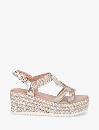 Sandales compensées à semelle en raphia - Rose gold - 2