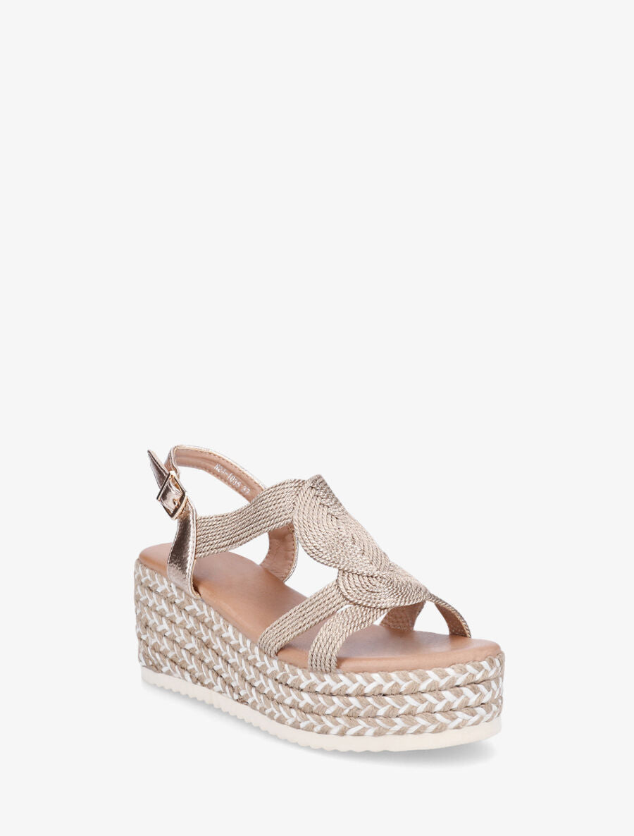 Sandales compensées à semelle en raphia - Rose gold - 3