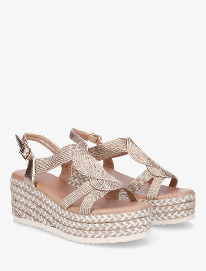 Sandales compensées à semelle en raphia - Rose gold - 5