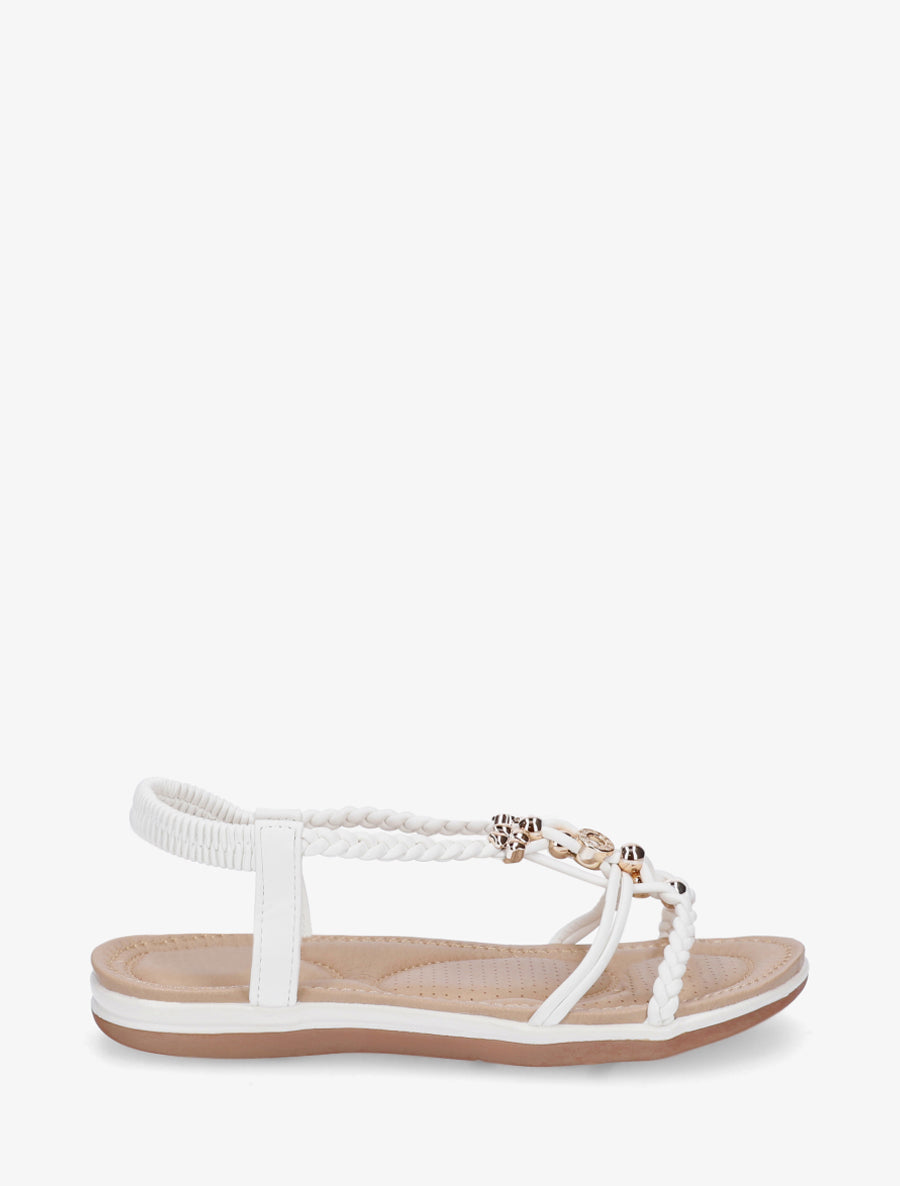 Sandales à empiècement bijoux et cheville élastiquée - Blanc - 1