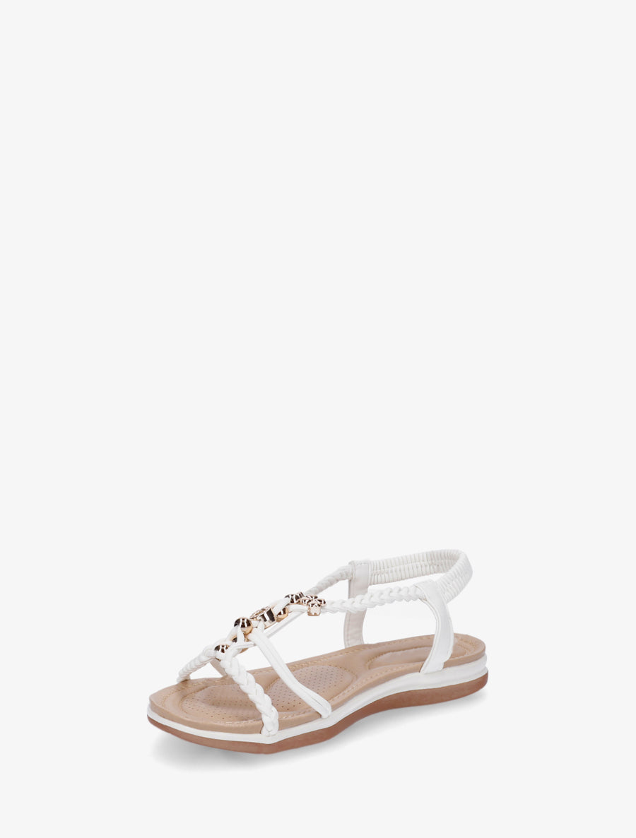Sandales à empiècement bijoux et cheville élastiquée - Blanc - 3