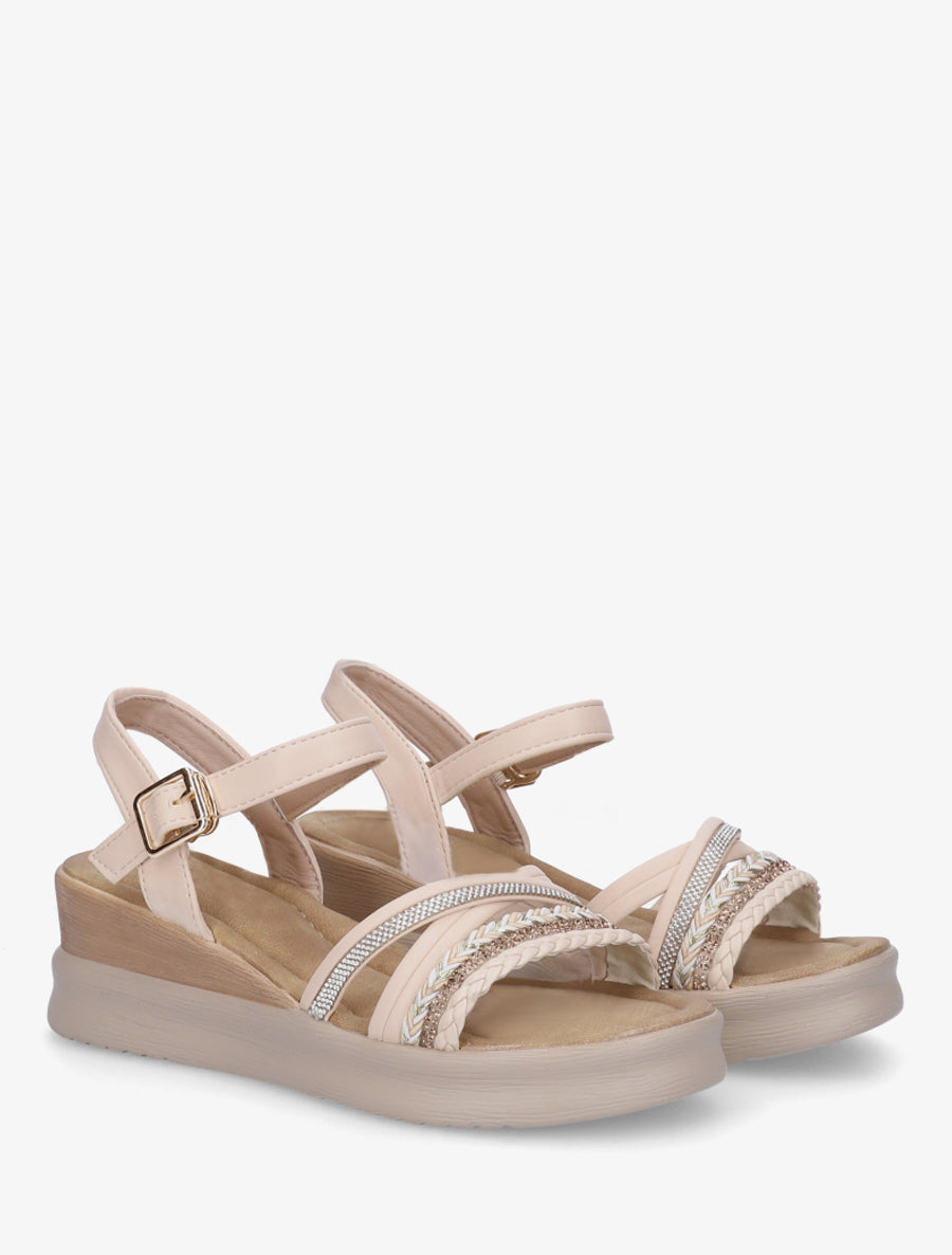 Sandales compensées à brides fantaisies - Beige - 4