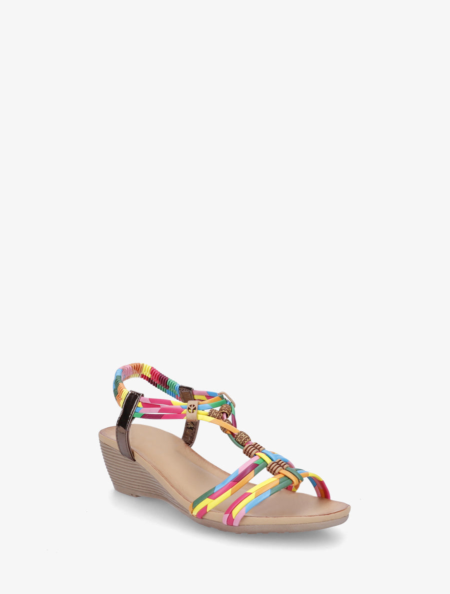 Sandales compensées élastiquées à perles - Rose - 2