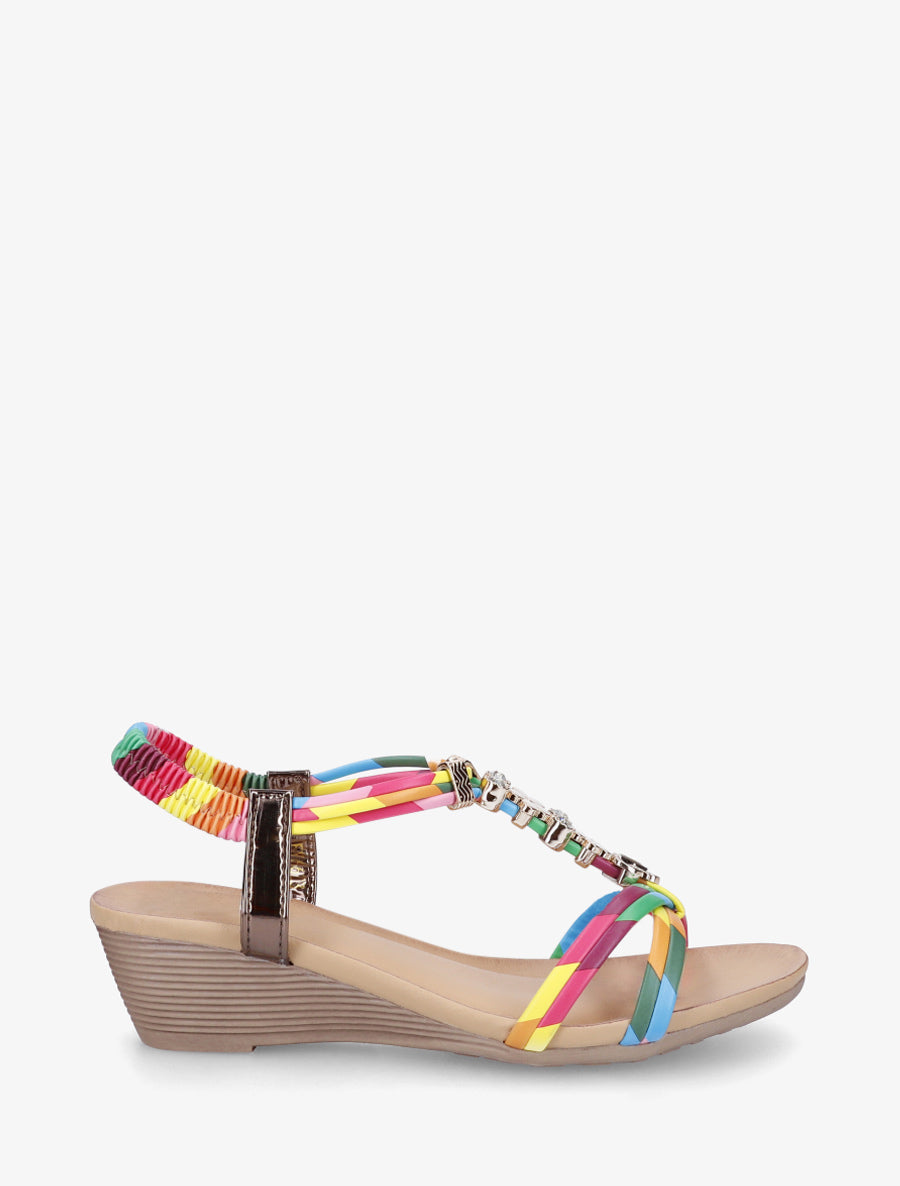 Sandales compensées à empiècement bijoux strassés - Rose - 1