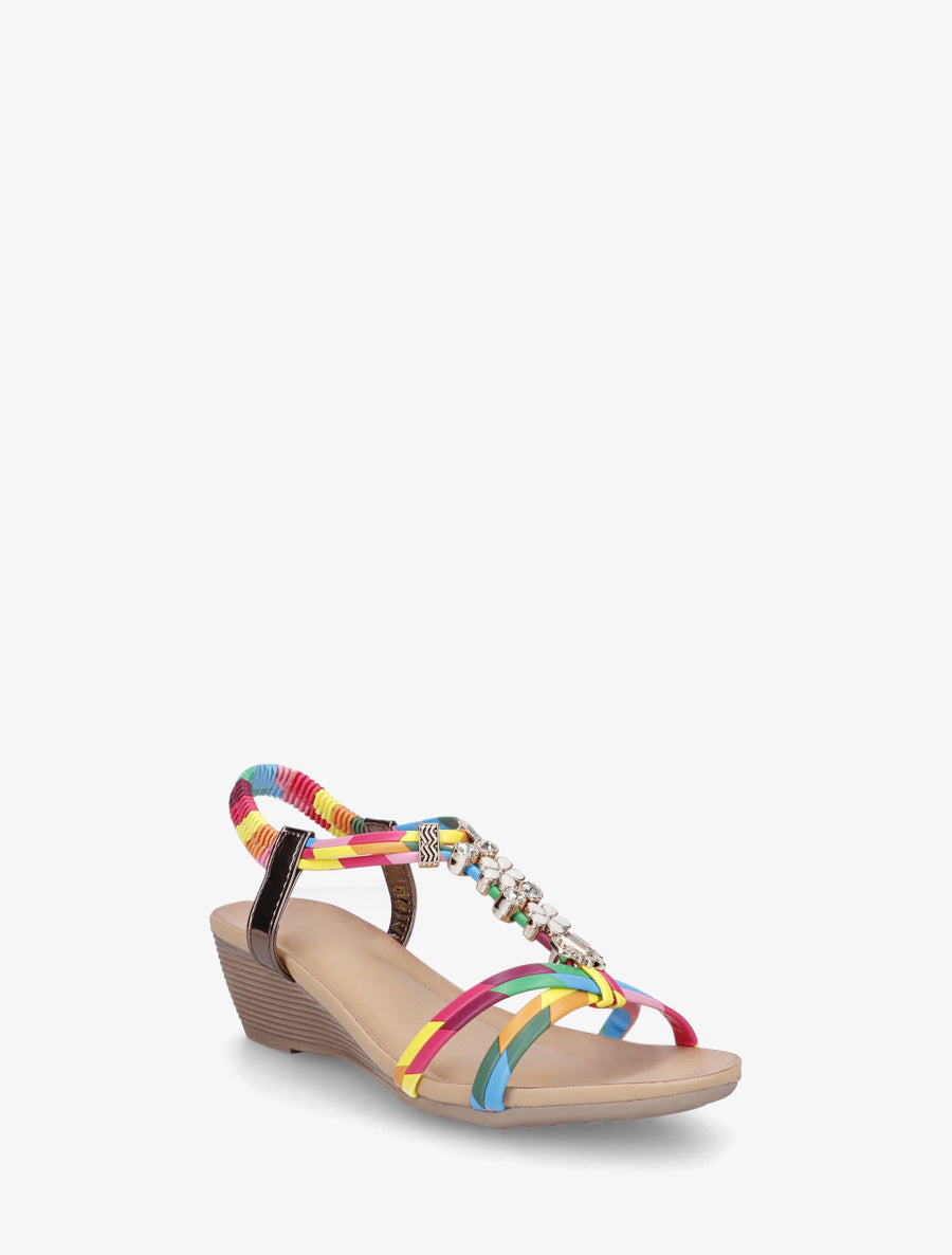 Sandales compensées à empiècement bijoux strassés - Rose - 2