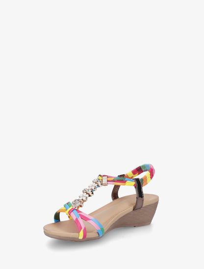Sandales compensées à empiècement bijoux strassés - Rose - 3