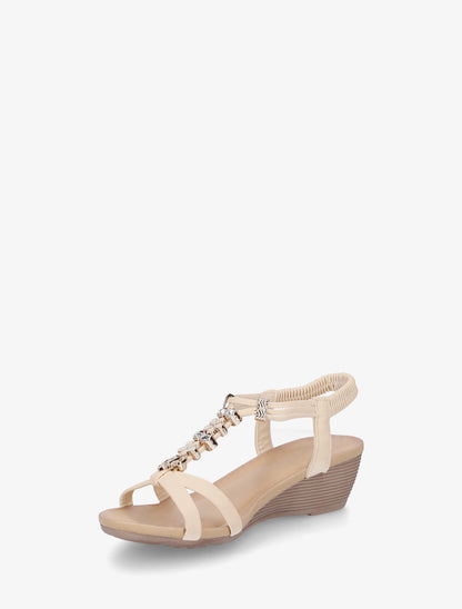 Sandales compensées à empiècement bijoux strassés - Beige - 3