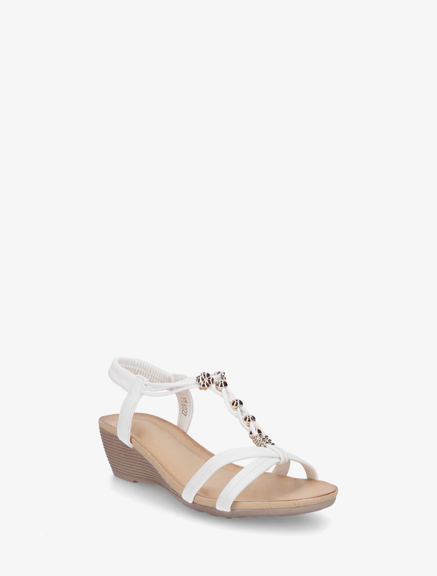 Sandales compensées à perles et bijoux - Blanc - 2