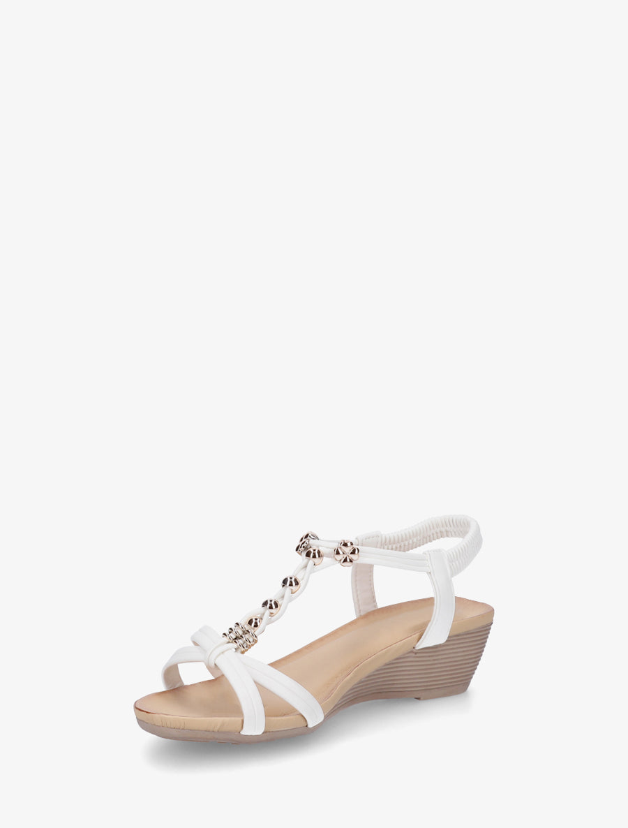 Sandales compensées à perles et bijoux - Blanc - 3