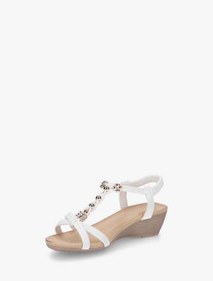 Sandales compensées à perles et bijoux - Blanc - 3