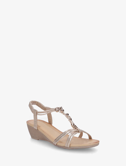 Sandales compensées à perles et bijoux - Or - 2