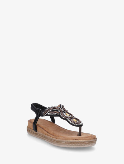 Nu-pieds à entredoigt et empiècement strass et perles - Noir - 2