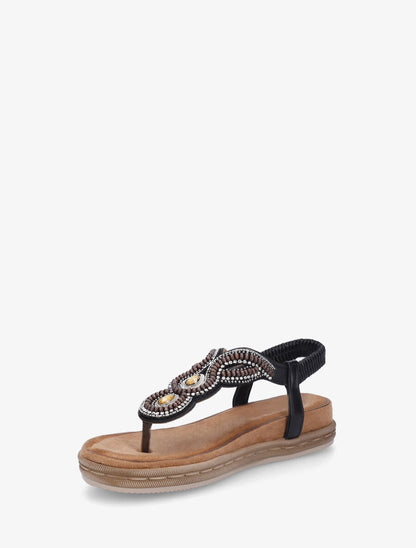 Nu-pieds à entredoigt et empiècement strass et perles - Noir - 3