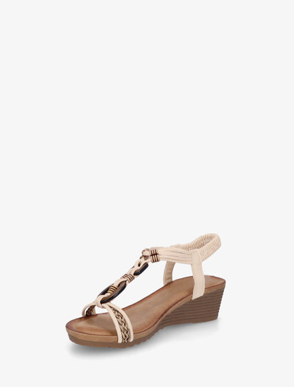 Sandales compensées à empiècement bijoux en bois - Beige - 3