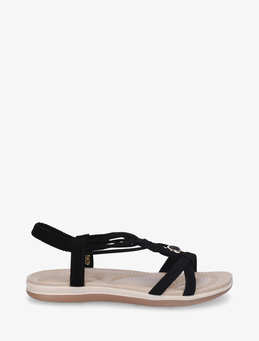 Sandales à bride tressée et bijoux - Noir - 1