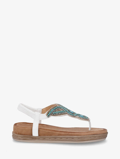 Nu-pieds à entredoigt et empiècement strass et perles - Blanc - 1