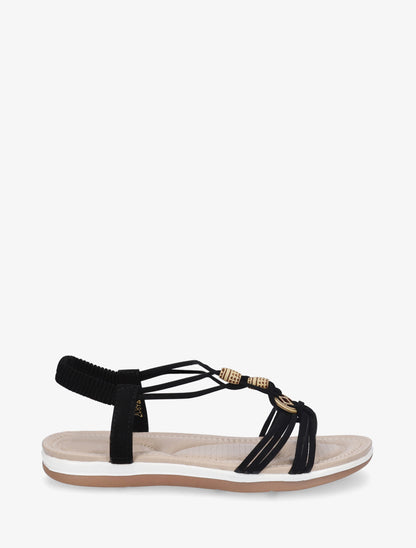 Sandales à perles en bois et cheville élastiquée - Noir - 1