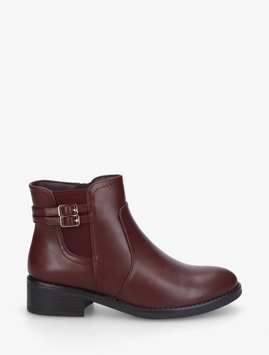 Bottines élastiquées à double sangles - Lie de vin - 1