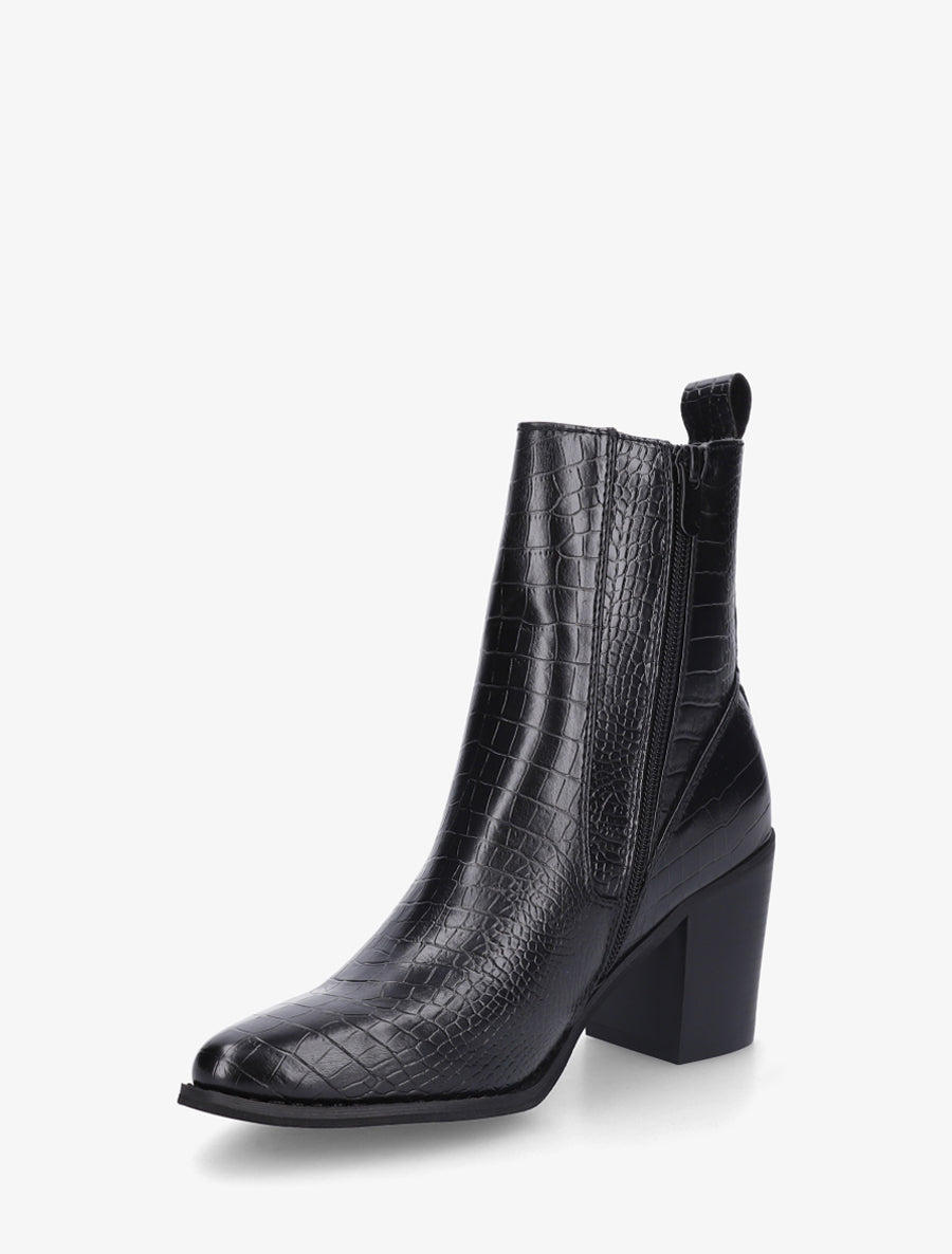 Bottines imprimé croco - Noir - 3