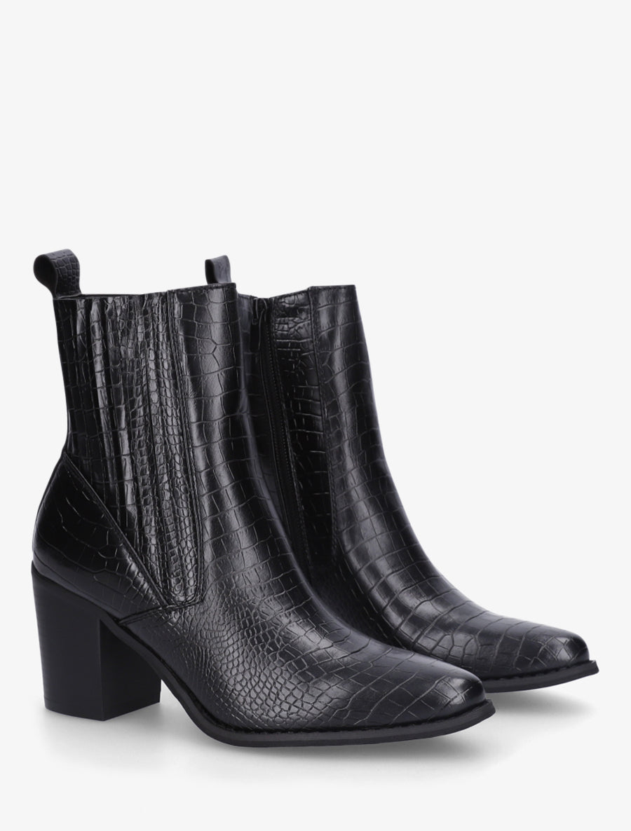 Bottines imprimé croco - Noir - 4
