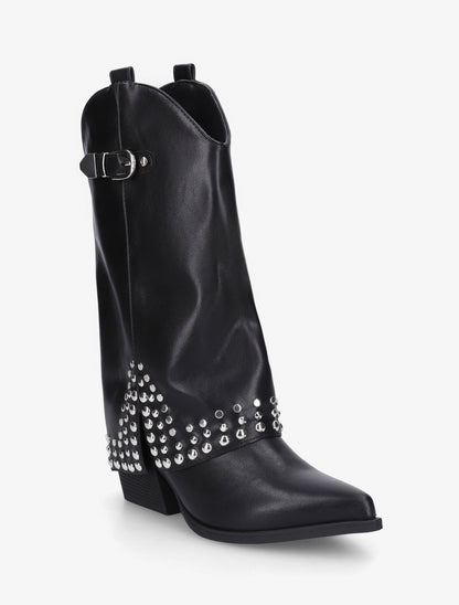 Bottines style santiags à revers - Noir - 2