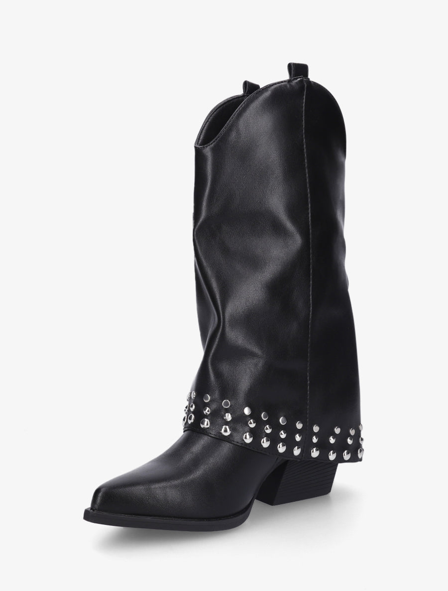 Bottines style santiags à revers - Noir - 3