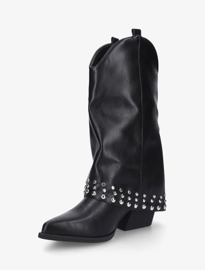 Bottines style santiags à revers - Noir - 3