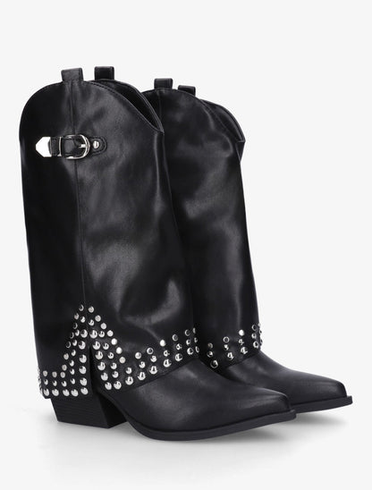 Bottines style santiags à revers - Noir - 4