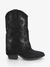Bottes cloutées style santiag en suédine - Noir - 1
