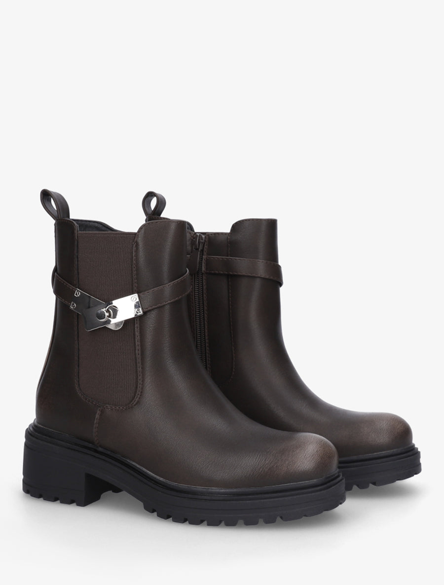 Bottines élastiquées à empiècement métallique - Marron - 4