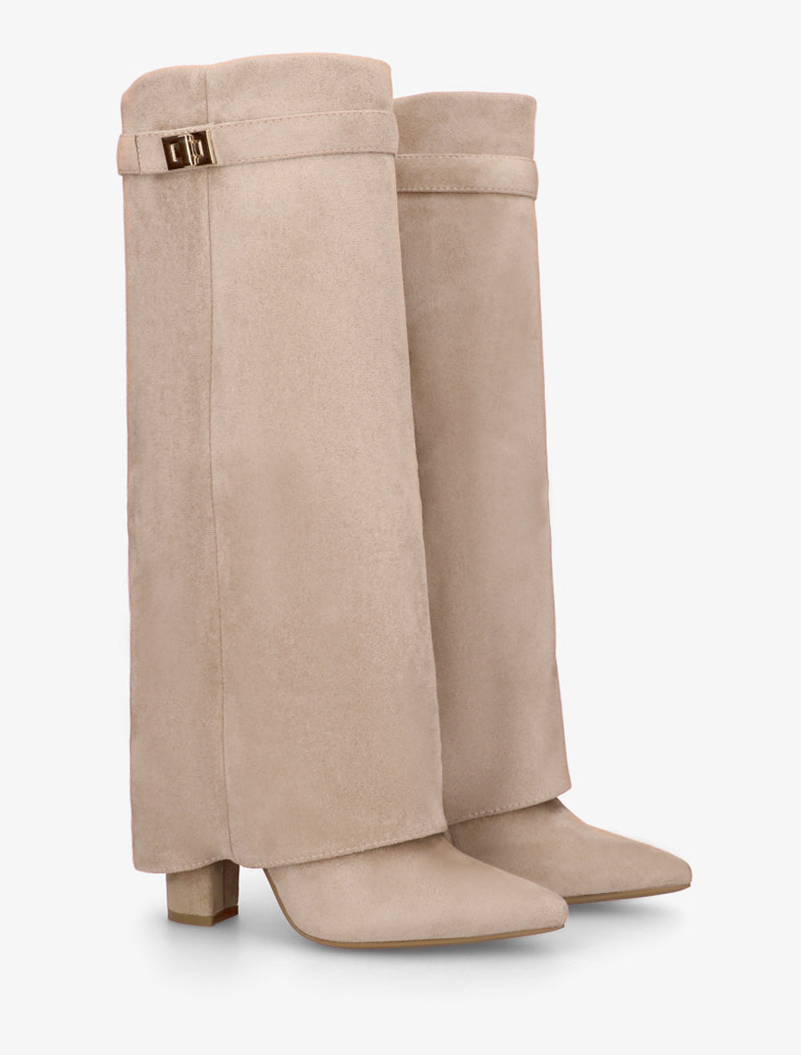 Bottes en suédine à revers - Beige - 4