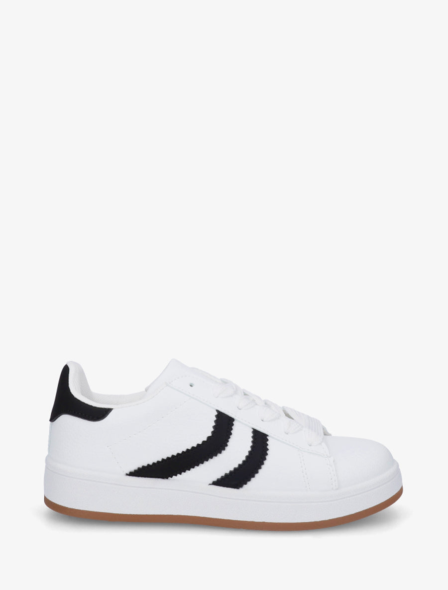 Baskets en simili à bandes contrastantes - Blanc - 1