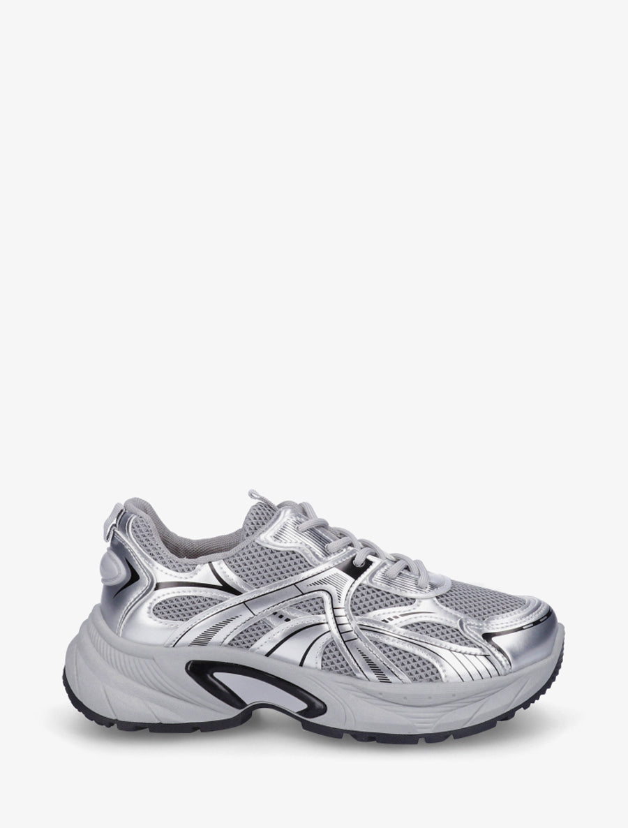 Baskets en simili et toile - Argent - 1