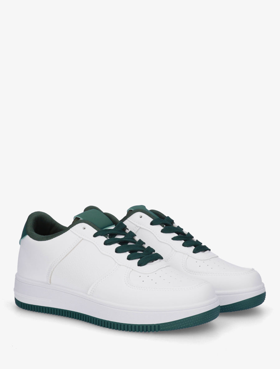 Baskets basiques en simili - Blanc/vert foncé - 4