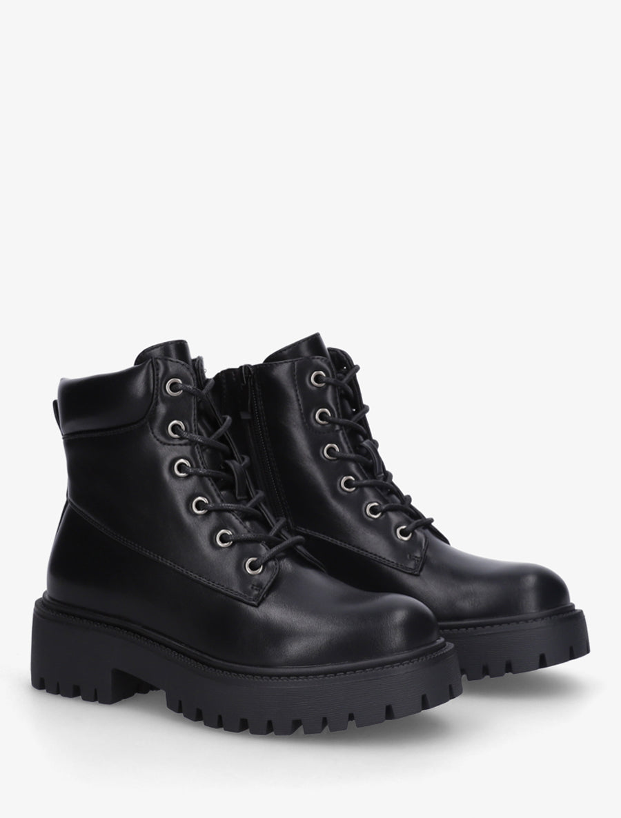 Bottines à lacets en simili - Noir - 4
