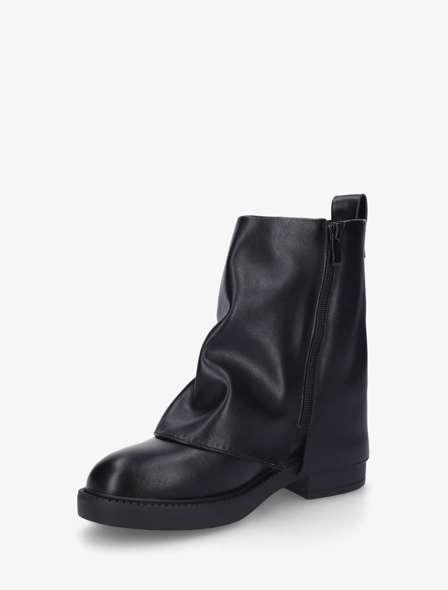 Boots à revers en simili - Noir - 3