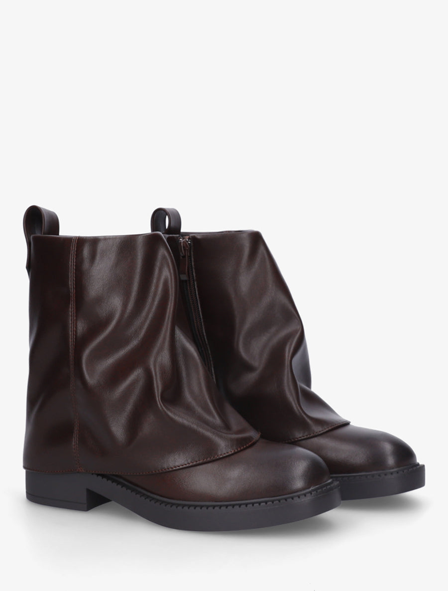 Boots à revers en simili - Marron - 4