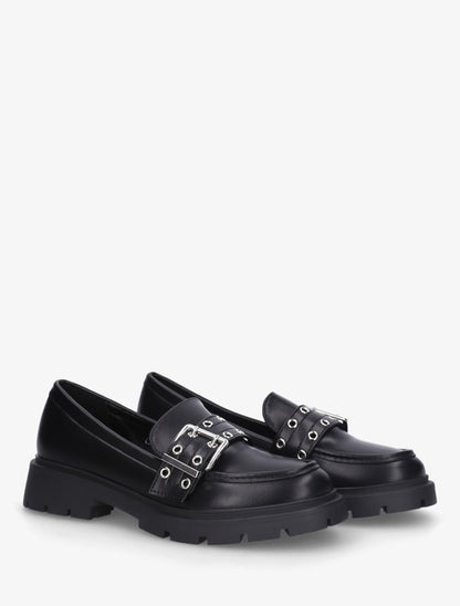 Mocassins en simili à sangle - Noir - 4