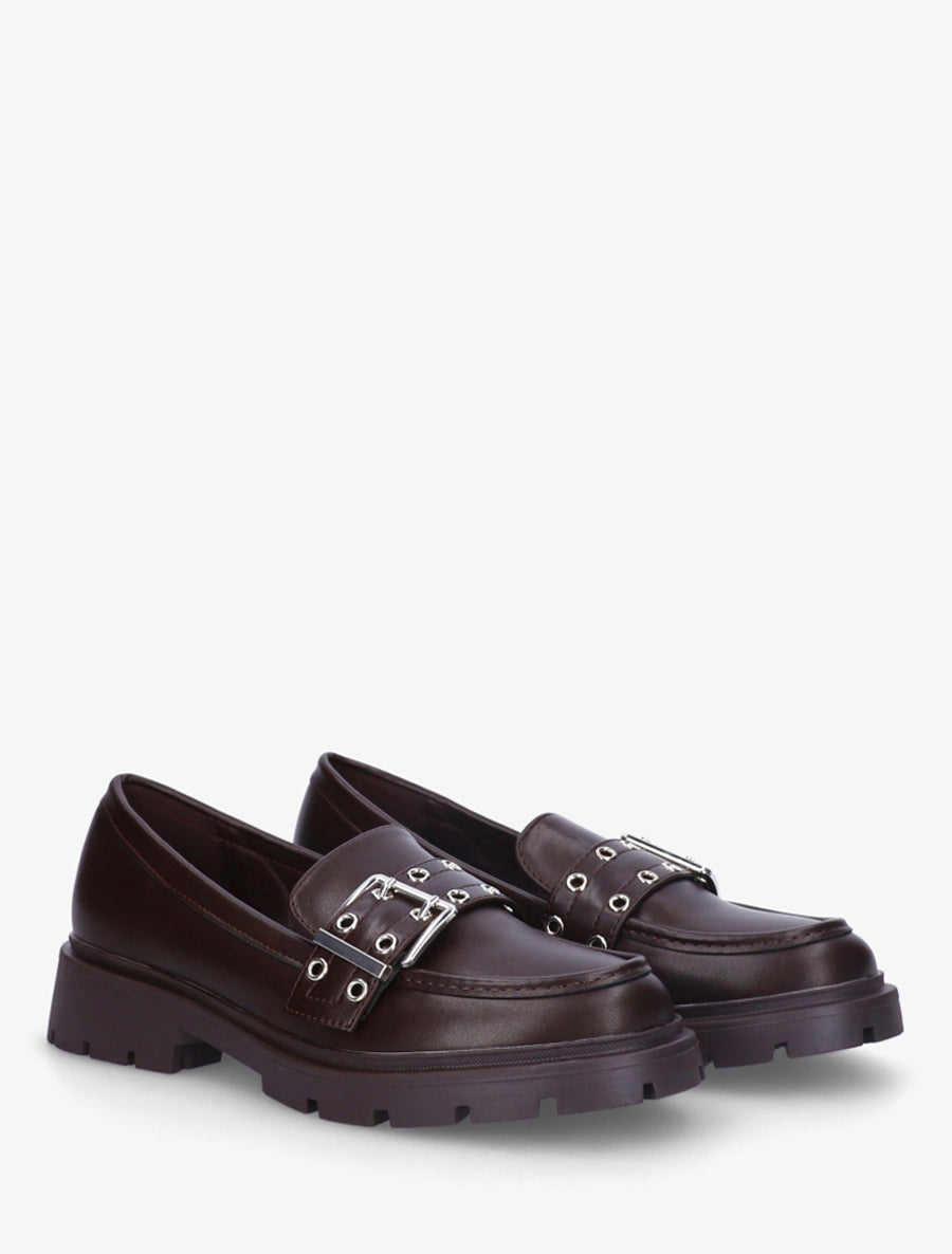 Mocassins en simili à sangle - Marron - 4