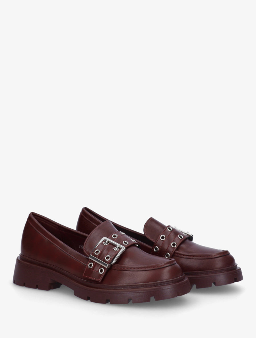 Mocassins en simili à sangle - Lie de vin - 4