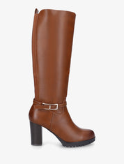 Bottes à semelle et talon haut crantés - Camel - 1