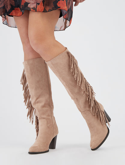 Fransige Wildlederstiefel - Beige