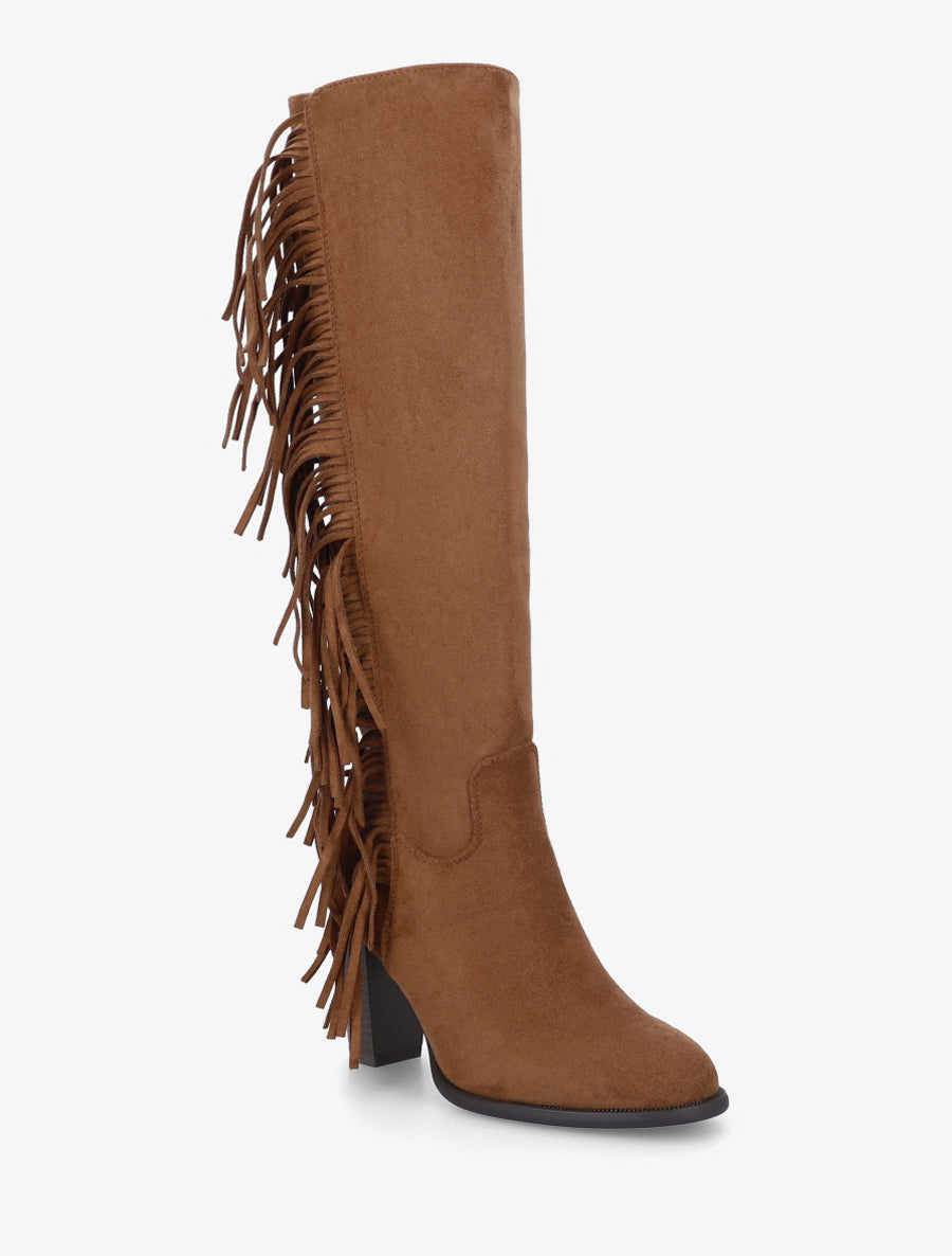 Bottes en suédine à franges - Camel - 2