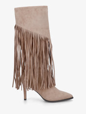 Bottes frangées en suédine - Beige - 1