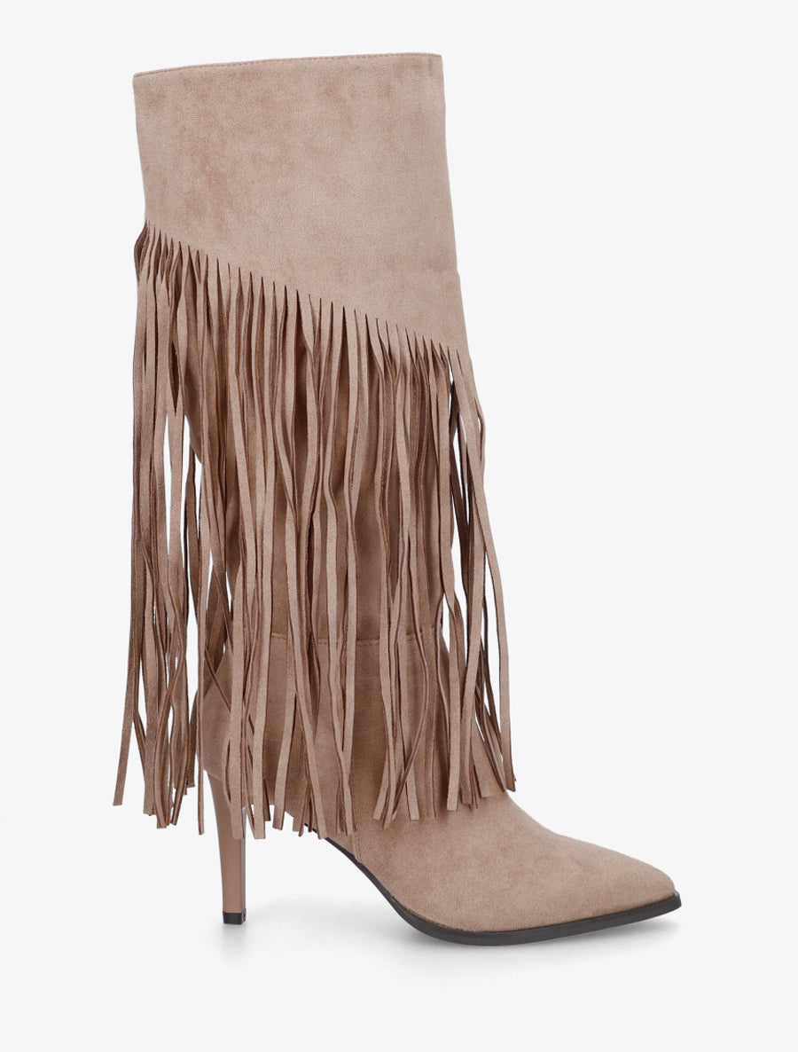 Bottes frangées en suédine - Beige - 1